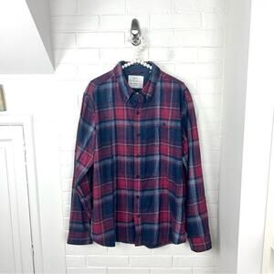 Weatherproof Vintage Men’s Blue Red Plaid Flannel Button Down Shirt Size XL
